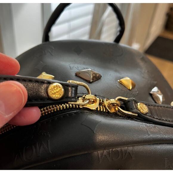 MCM Black Stark with Gold and Silver Pyramid Studs Backpack - Picture 5 of 12